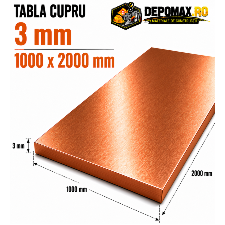 Tabla cupru 3mm – 1000 x 2000 mm – EN Cu-DHP